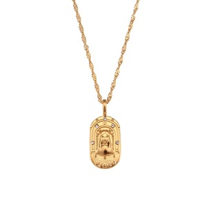 Collier pendentif en acier inoxydable plaqué or 18 carats avec chaîne à maillons, motif horoscopes en zircon, idéal pour les anniversaires (vente en gros) - Product Image 5