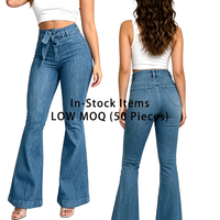 Jean évasé à lacets pour femme, taille haute, effet push-up, en denim, sexy, micro-évasé, coupe large, style streetwear