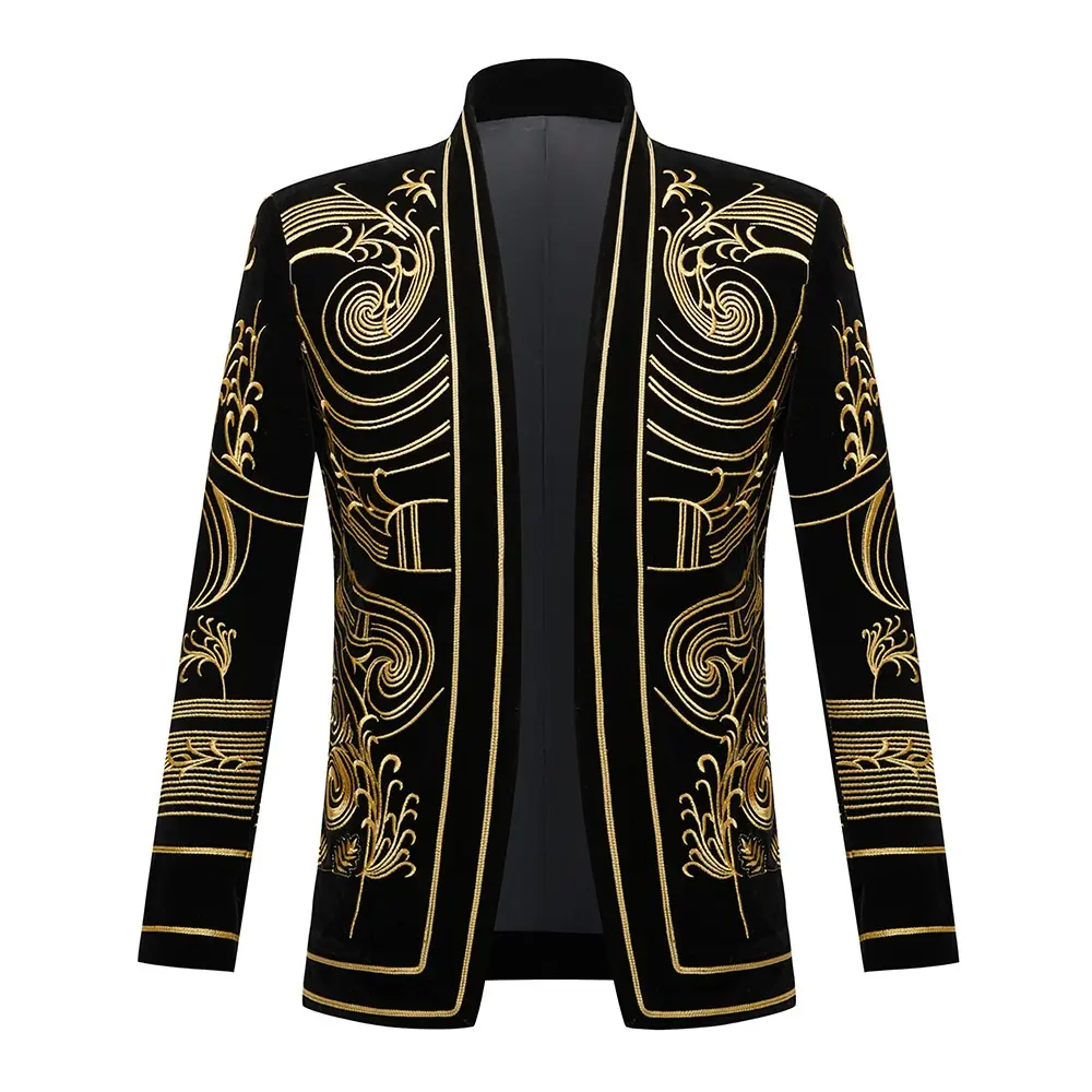 Blazer masculino de luxo com design dourado, bordado, veludo, traje para homens