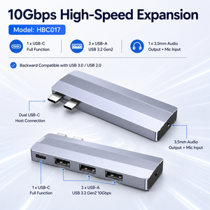 5合2 USB-C <span class=keywords><strong>3.2</strong></span> Gen2集线器 2xUSB-C 上行端口转5xUSB-C 10Gbps + <span class=keywords><strong>3</strong></span>.5mm音频端口 铝+ABS外壳 适用于笔记本电脑/Mac 有现货 - Product Image 3