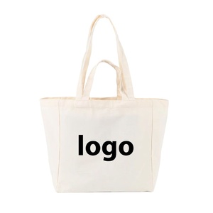 Custom Large Cotton Canvas <b>Tote</b> <b>Bag</b> Handmade Reusable Shoulder Shopping <b>Bag</b> <b>With</b> <b>Zipper</b> Pockets Eco Friendly Wholesale - Product Image 1