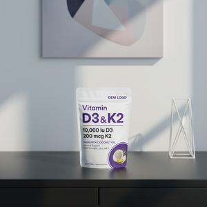 Cápsulas de Gel Suave de <span class=keywords><strong>D3</strong></span> <span class=keywords><strong>K2</strong></span> <span class=keywords><strong>MK7</strong></span> Herbal de Marca Privada OEM, 10000 UI, para la Salud y el Apoyo Inmunitario de Adultos, Mejora la Densidad Ósea - Product Image 1