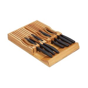 Bloc à couteaux 100 % bambou pur pour tiroir, support de rangement pour couteaux en bambou pour tiroir - Product Image 1
