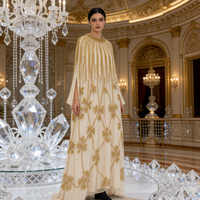 Robe de bal musulmane pour femmes, robe longue à manches longues, col rond, coupe ample, brodée de perles, de strass et de sequins, kaftan abaya