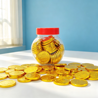 Chocolat en forme de pièce de monnaie en feuille d'or, 24 pièces, pot de 12g, chocolat au lait classique en forme de pièce d'or, prêt à manger pour les fêtes d'enfants, vente en gros