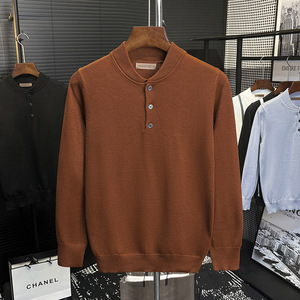 سترة هنري كولار طويلة الأكمام من الصوف المحبوك للرجال، بلون واحد، بأسلوب أنيق وعصري، مناسبة للعمل، بالجملة من المصنع. - Product Image 2