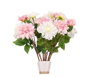Flores artificiais românticas de alta qualidade, grandes 2 cabeças toque real dália, flores artificiais, decoração de casamento