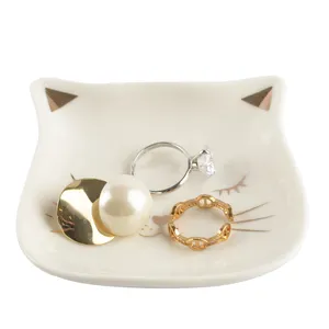 Toptan düğün dekoratif altın çıkartma kedi şekli seramik halka biblo mücevher sabun tutucu tepsi porselen
