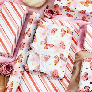 MAYPLUSS Girl Wrapping <b>Paper</b> <b>Roll</b> 17in x 16.5ft Gold Foil Butterfly Pink Gift <b>Wrap</b> for Baby Shower Bridal Wedding - Product Image 2
