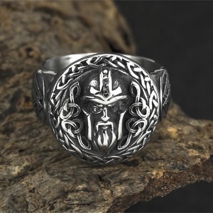 Men's <b>Titanium</b> Steel Viking Odin Head <b>Ring</b> Round Geometric Design Hip Hop Style Everyday Wear Jewelry - Product Image 4