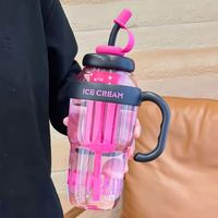 Grande bouteille d'eau en plastique de 1400 ml avec paille anti-fuite, réutilisable, sans danger pour les aliments, mignonne, portable, unisexe, pour le sport