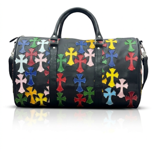 Colorful Cross Pattern Leather Duffel <b>Bag</b> with Zipper Closure Spacious Travel Weekender <b>Bag</b> Durable Design - Product Image 1