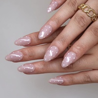 Faux ongles coréens minimalistes en acrylique, nude, peints à la main, à pois blancs, French manucure, forme amande, à presser, vente en gros, personnalisables, pour les vacances