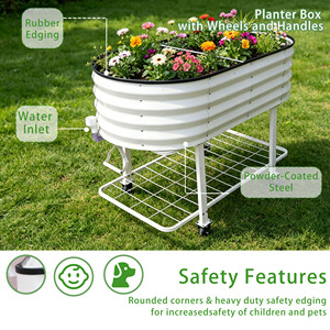 Jardinera Elevada Móvil Ovalada de Acero Galvanizado con Ruedas y Estante de Almacenamiento <span class=keywords><strong>para</strong></span> Jardinería - Product Image 5