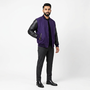 <b>High</b> Quality Custom Men's Varsity Canvas Jacket with Embroidered <b>Leather</b> Sleeves and Front Logo Placement Versity Men's Jacket - Product Image 1