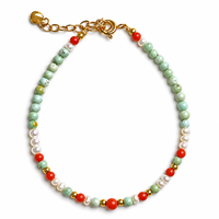 Bracelet ethnique de style chinois en perles d'agate turquoise Nanhong et perles naturelles pour femmes, accessoires de bijoux