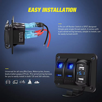 Panneau de commutateur à bascule pour bateau à LED 20A 12V marche/arrêt, panneau marin à 3 gangues avec double chargeur USB, faisceau de câblage pré-câblé et autocollant DIY