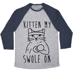 Kitten My Swole on Unisex Tri-Blend <b>Baseball</b> <b>Tee</b> - Product Image 2