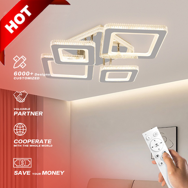 Modern Style 2.4G Dimmable Nordic LED Indoor Ceiling Light Pendant Lamp Creative Square Shape Remote Control Iron Base Acrylic