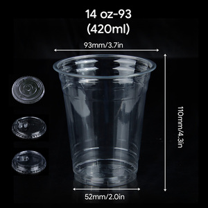 Gobelet jetable transparent en PET de 93 mm, 14 oz, avec couvercle hermétique, sans BPA, pour boissons froides, café glacé, bubble tea, jus, vente en gros, OEM - Product Image 2