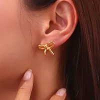 Boucles d'oreilles RINHOO en acier inoxydable avec nœud élégant et doux, plaquées or 18 carats, accessoires de bijoux pour femmes, bijoux, premier cadeau