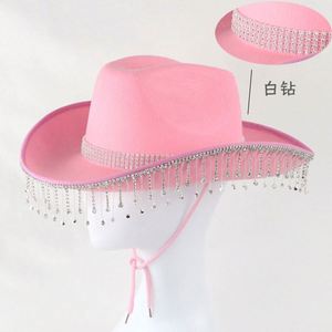 Sombreros de Vaquero Estilo Occidental en Oferta, Sombrero de Vaquero para Novio y Novia para Fiesta, Sombrero de Vaquero con Pedrería Rosa - Product Image 3