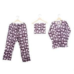 Conjunto de Pijama 100% Algodón de Alta Calidad para Verano y Otoño, Secado Rápido, Transpirable, Ropa de Estar Cómoda con Estampado Floral, Venta al Por Mayor para Primavera - Product Image 1