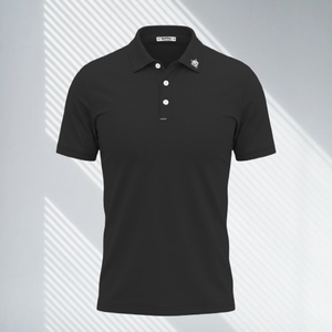 Polo en coton noir à manches courtes pour homme, couleur unie, style décontracté, tissu tricoté respirant, coupe classique, logo sur le devant - Product Image 1