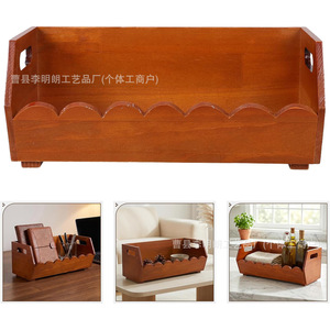 Panier de rangement multifonctionnel en bois, panier organisateur pour la cuisine et la salle de bain, décoration de la maison, avec poignée, forme ondulée - Product Image 1