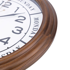 特別なデザインの機能的な平日表示の週間壁掛け時計、無垢材フレーム付き - Product Image 2