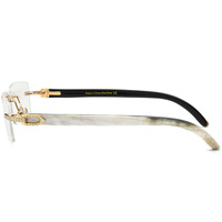 Lunettes de soleil carrées personnalisées avec logo, style vintage, pour hommes, sans monture, verres teintés, en corne de buffle, avec diamants