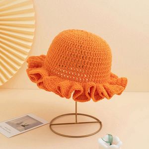 Autumn and Winter Solid Color Knitted Hollow Handmade Crocheted Wool Ruffled Rim Pullover Fisherman's Hat Crochet Knitted Hats - Product Image 5