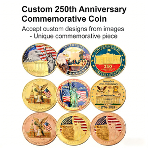 Pièces de collection en métal doré 3D, plaquées or, avec relief coloré, commémoratives du 250e anniversaire des États-Unis, épingles en émail, en gros - Product Image 2