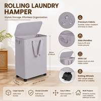 Panier à linge pliable en bambou avec roulettes, design étroit et fin, couvercle inclus