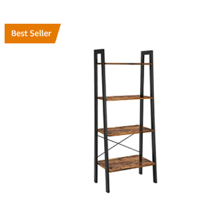 VASAGLE סלון כוננית ריהוט תעשייתי מתכת מסגרת מתלה MDF עץ צר נשען סולם ספר מדף בית מדף ספרים - Product Image 1