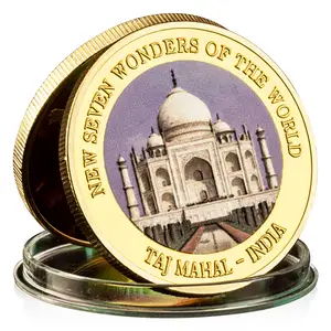 Color Printing Taj Mahal Gold Plated Collectible Coin Gift World Famous India Buildings Souvenir Coins