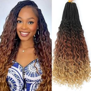 <span class=keywords><strong>Extensiones</strong></span> de Cabello Ombre <span class=keywords><strong>con</strong></span> Puntas Rizadas Estilo Bohemio, <span class=keywords><strong>Trenzas</strong></span> Box Braids Cortas <span class=keywords><strong>con</strong></span> Puntas Rizadas, Cabello de Ganchillo Estilo Bohemio - Product Image 1