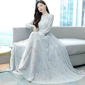2025 vestido modesto de gasa Premium para mujer moda china con diseño de lazo en la cintura estampado de flores sólidas <span class=keywords><strong>abaya</strong></span> musulmana de Malasia - Product Image 2