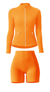 Completo da <span class=keywords><strong>Donna</strong></span> di Alta Qualità per Allenamento in Palestra, Tuta Sportiva con Giacca a Maniche Lunghe con Zip e <span class=keywords><strong>Pantaloncini</strong></span>, Set Due Pezzi - Product Image 5