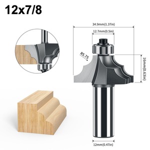 <span class=keywords><strong>Fraise</strong></span> à moulurer classique en carbure pour le travail du bois, avec queue de 1/4 et 1/2 pouce, diamètres 6 et 12 mm, double R, avec roulement - Product Image 6