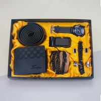 Set de Regalo Ejecutivo de Lujo Personalizado para Hombre: Reloj de Cuarzo, Perfume, Cinturón de Cuero, Cartera, Corbata, Gemelos, Regalo Conmemorativo de Viaje