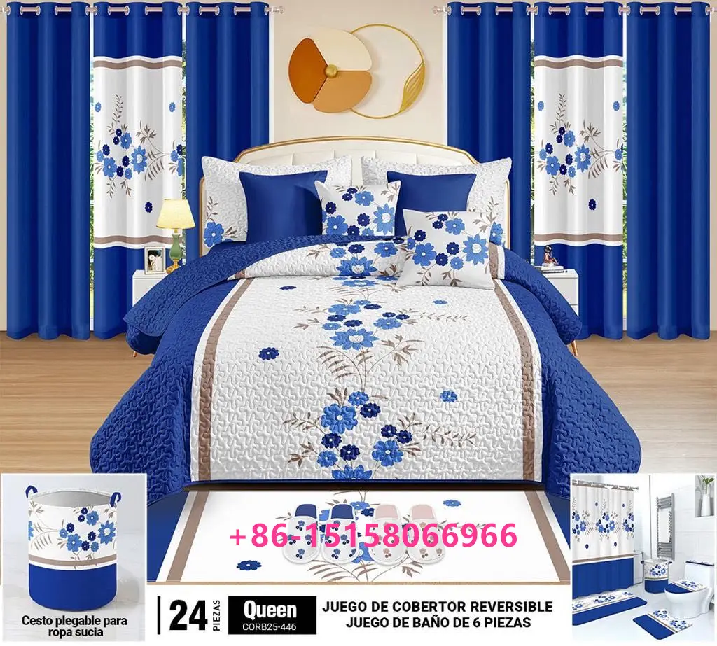 Set biancheria da letto king size in microfibra da 22 pezzi con tende abbinate realizzate in modo speciale