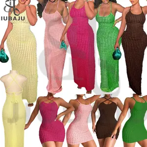 Solid Ruched Spaghetti Strap Bandage Maxi Dress Women Casual Sleeveless Backless Bodycon Ladies Party Dreees