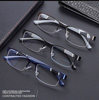 Lunettes Optiques Anti-Lumière Bleue pour Hommes d'Affaires, Monture Demi-Cerclée Ultralégère, Montures de Lunettes d'Ordinateur en Métal Unisexe, Forme Carrée Diamant
