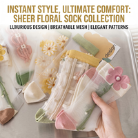 Chaussettes en maille brodées de fleurs vintage de luxe pour femmes, élégantes, avec fleurs 3D, en soie transparente et cristal, chaussettes fines respirantes pour l'été