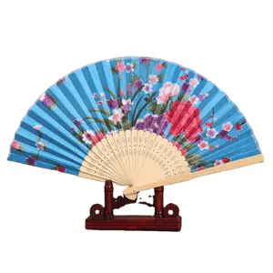 Ventilador de mano plegable de Estilo Vintage chino, ventilador de mano de seda con marco de bambú, con patrones florales Retro Vintage