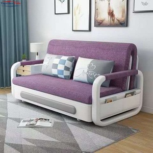 Canapé-lit convertible multifonctionnel en tissu, pliable, avec rangement intégré, oreillers décoratifs, structure métallique, idéal pour les petits espaces - Product Image 3
