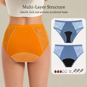 Ropa Interior Desechable de Encaje de 3 Colores, Cintura Alta, para Uso Diario, 4 Capas, Secado Rápido, Absorbente, Fibra de Bambú Ecológica, a Prueba de Fugas - Product Image 1