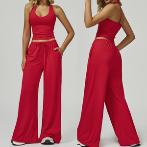 3 Piece Yoga Set Women One Piece <strong>Wrap</strong> Long Sleeve Tank Wide Leg <strong>Pants</strong> Quick Dry Activewear Fitness Outfit - Product Image 4