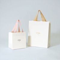 Sac cadeau en papier blanc avec logo personnalisé, ruban rose, emballage de luxe pour cosmétiques, bijoux, vêtements, boutique